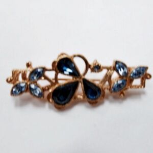 🥳 $5 Bundle Item VTG 1928 Blue Floral Rhinestone Gold Tone Victorian Brooch Pin